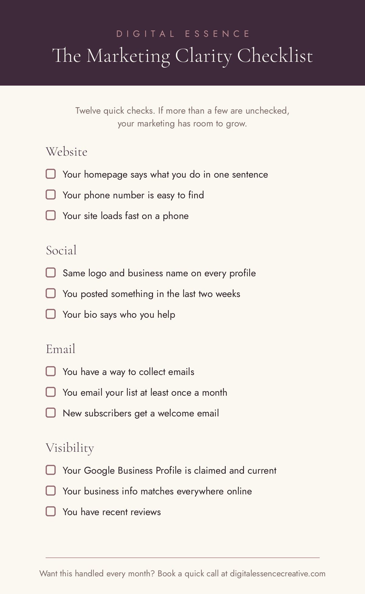 Preview of the Marketing Clarity Checklist
